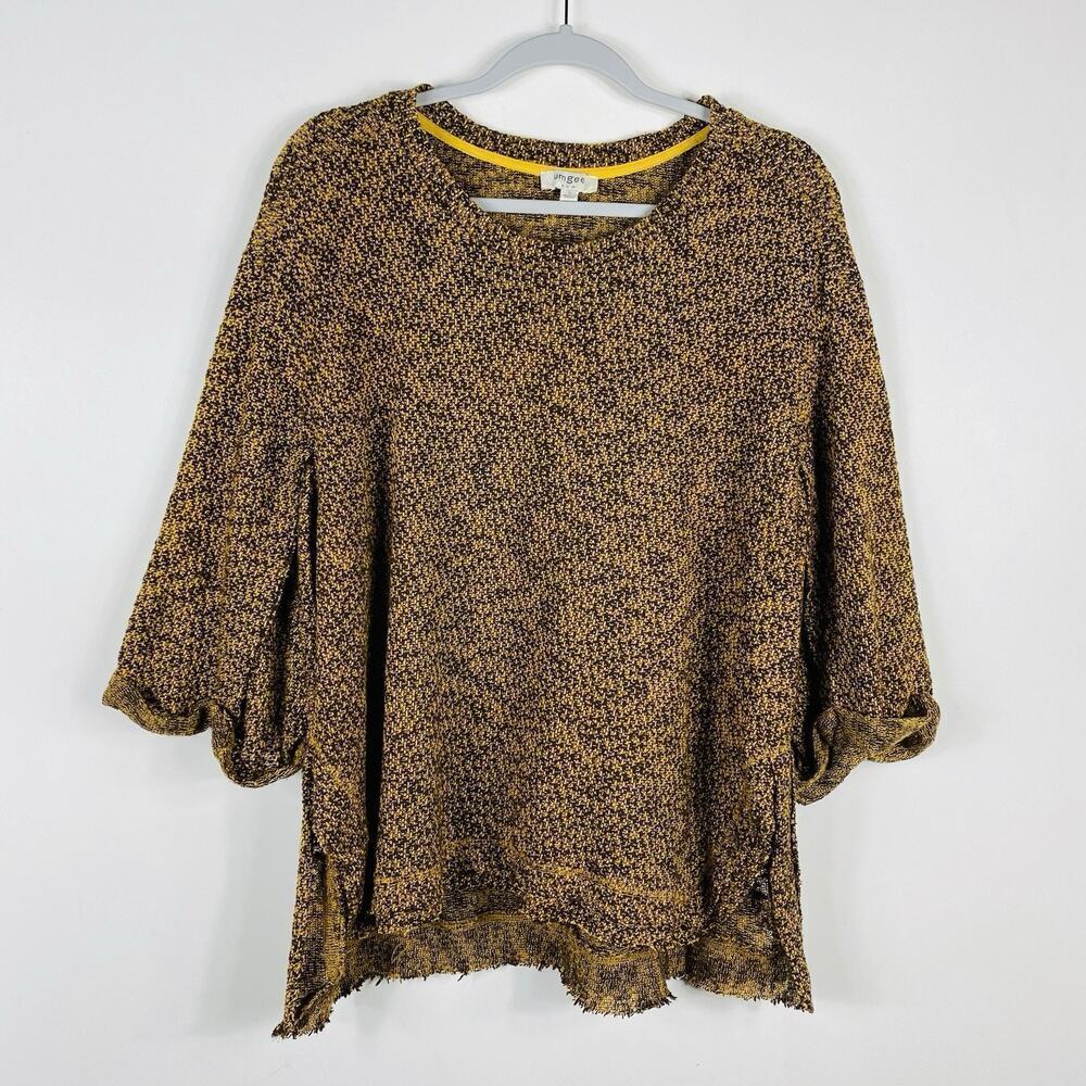 Umgee Size Large Frayed Hem Pullover Sweater Yellow Cotton Blend - Picture 1 of 5